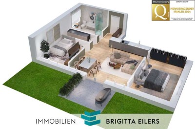 Hochwertiger Neubau mit Wohlfühlcharakter in Achim: 3-Zimmer-Whg. mit Terrasse und Gartenanteil