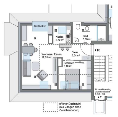 Neu ausgebautes KfW-40Dachgeschoss · Erstbezug · Außenaufzug · Innenstadt · Ausklappbarer Dachbalkon