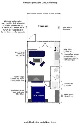 Vollständig renovierte, ausgestattete u. möblierte 2-Raum-Terrassenwohnung mit EBK u. Waschmaschine