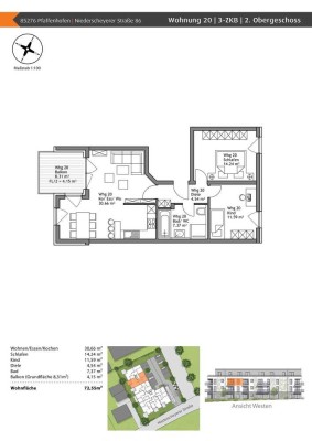 Pfaffenhofen! Neubau! 3-ZKB OG-Whg. mit 8,31 m² Süd-/West-Balkon, FBH, elektr. Rollläden, Videospr.!