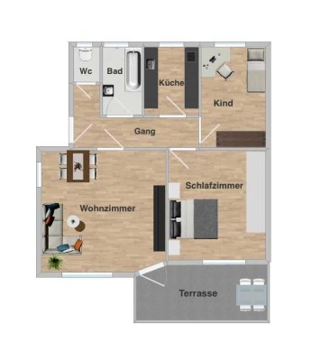 3 Zimmer-Wohnung in ruhiger Lage mit Terrasse