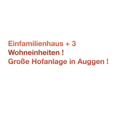 Willkommen in Auggen!
Einfamilienhaus + 3 Wohnungen!
Ca. 490 qm² Wohnfläche! 1.033 qm² Grundstück!