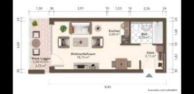 Geschmackvolle 1-Zimmer-Wohnung im 3. Stock mit Balkon und Einbauküche in Herrsching am Ammersee