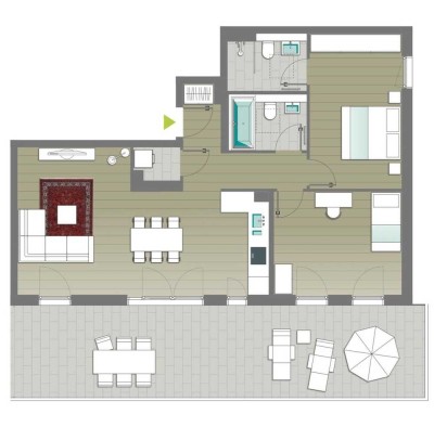 Moderne 3-Raum-Penthouse-Wohnung mit Einbauküche, Einbaumöbeln und großer Dachterrasse in Südlage