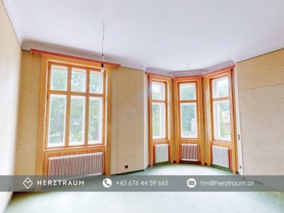 Altbaujuwel mit 77,66 m² – Sanierungsbedürftige Erkerwohnung mit Süd-Ausrichtung &amp; Weitblick in Döbling - PROVISIONSFREI