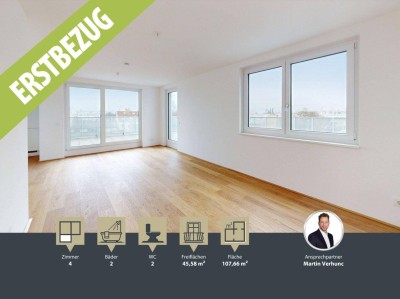 Neubau || Erstbezug - 4 Zimmer-Wohnung || Maisonette || große Dachterrasse || 2.OG/DG || Nähe Aspern - Essling