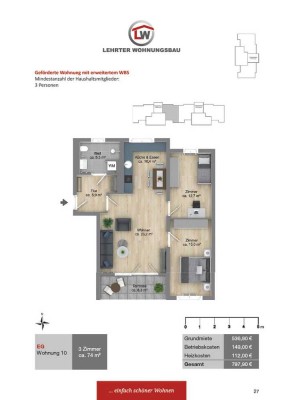 Wohnung 10 - 3-Zimmer-Neubauwohnung nur für Paare mit einem Kind (erweiterter WBS mind. 75  m²)