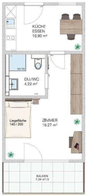 Möblierte 2 Zimmer Wohnung mit Balkon 1. OG
