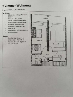 Helle 2 Zimmer Wohnung, München Fürstenried inkl. absperrbare Einzelgarage