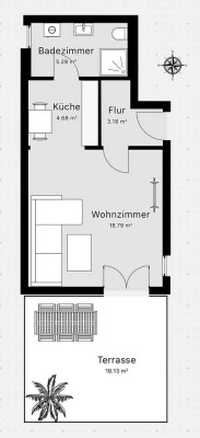 frisch renovierte 1 Zimmerwohnung