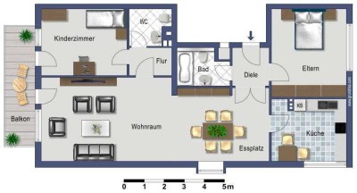 Mit Balkon - 100 m² - 3-Zimmer Wohnung in zentraler Wohnlage.