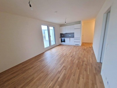 Erstbezug! Moderne 2-Zimmer-Wohnung mit riesiger Terrasse - 45 m2 und Fußbodenheizung.