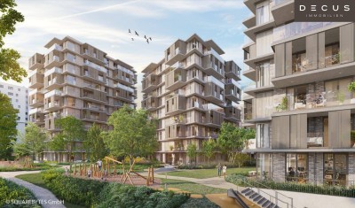 DREI ZIMMER + BALKON + BAUFELD 13 + ERSTBEZUG + EIGENTUMSWOHNUNGEN + STADTQUARTIER IM DRITTEN