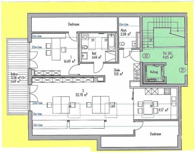 2-Zimmer-Dachgeschoß-Wohnung mit Einbauküche zu vermieten