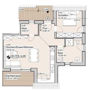 93 m² große Maisonettewohnung mit Dachterrasse