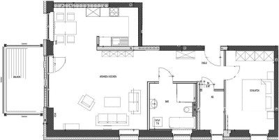 Großzügige Zwei-Raum Wohnung mit großem Balkon