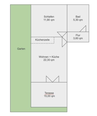 Neu renovierte 2-Zimmer-Wohnung mit Terrasse und Garten