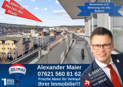 Lörrach Zentrum: Lichtdurchflutete 4-Zimmer-Wohnung mit XXL-Balkon und fantastischem Ausblick