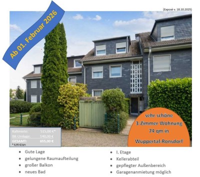Helle 3-Zimmer-Wohnung mit Balkon in Wuppertal-Ronsdorf
