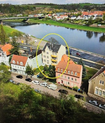 2-R-Mansardgeschoss-Whg. am Fuße der Albrechtsburg Meißen. Blick auf die Elbe.