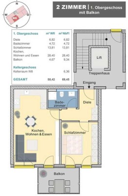 Exklusive 2-Zimmerwohnung mit Balkon, Einbauküche und Aufzug