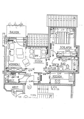 2 Zimmer Dachgeschosswohnung mit Einbauküche, Keller, Balkon und Kfz-Stellplatz in Ruchheim