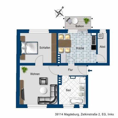 Schöne Wohnung: günstig geschnittene 2-Zimmer-Wohnung