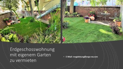 Gartenwohnung mit Balkon und moderne Einbauküche