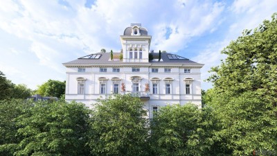 WIENTALBLICK | helle Wohnung in der historischen Villa mit 4,4m Raumhöhe &amp; Blick auf Linde | sanierungsbedürftig | Balkon geplant + Gartenoption |