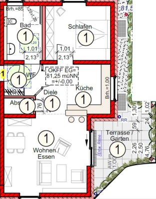 Hochwertige NEUBAU – 2-Zimmer-Eigentumswohnung im Erdgeschoss mit Terrasse in ruhiger, zentraler Lag