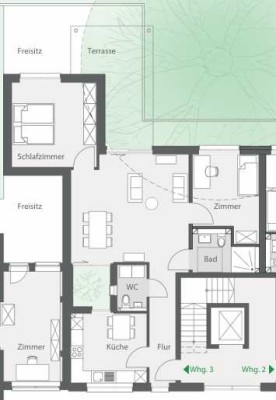 neuwertige 3,5 Zi. EG Wohnung inkl. Einbauküche und großer Terrasse, zentrale Lage