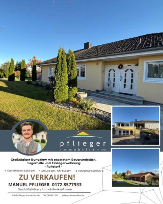 Großzügiger Bungalow, mit separatem Baugrundstück, Lagerhalle und Einliegerwohnung