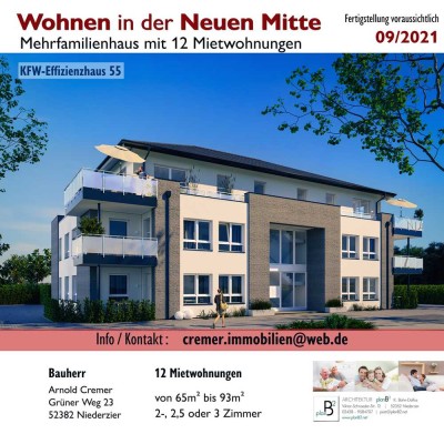 Wohnen in der neuen Mitte: 3-Zimmer EG-Wohnung