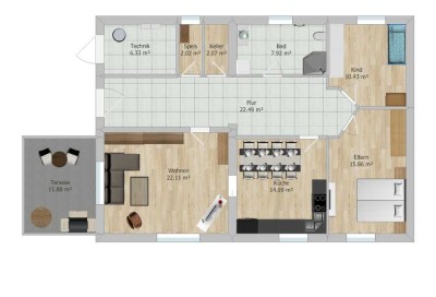 Stilvolle 3-Zimmer-EG-Wohnung mit Terrasse in Deuerling (Erstbezug nach Sanierung, KfW 55)