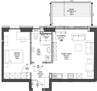 Moderne Zwei-Raum Wohnung mit großem Balkon.