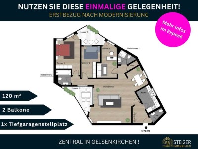 DIREKT AM MUSIKTHEATER! 4 Zimmer + 2 Loggien + Tiefgaragenstellplatz  + 2 Badezimmer + Gäste WC