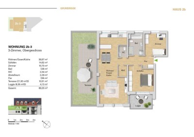 ***3 Zi.-Wohnung im 1.OG, WE 2b-3 mit sehr großer Terrasse + Balkon***