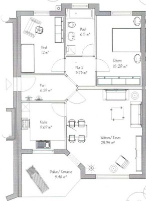 Zentrale 3-Zimmer-Wohnung (86m²) mit Balkon, Tiefgaragenplatz