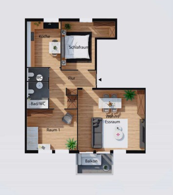 Gepflegte 2-Zimmer-Wohnung mit Balkon nahe der SANA-Klinik