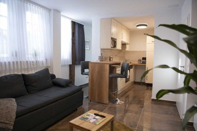 Möblierte 2-Zimmer-Wohnung in Seligenstadt mit Blick auf das Kloster