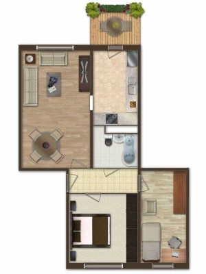 3 rooms partly furnished apartment with kitchen, balcony, parking
