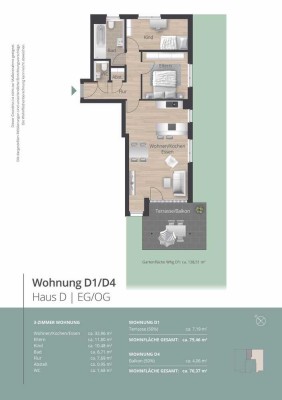 D4 - Moderne 3 Zimmer Wohnung mit Süd-West Balkon im Quartier am Schmidbächle