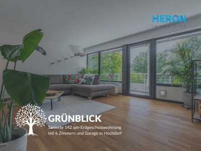 GRÜNBLICK - Sanierte 142 qm-Erdgeschosswohnung mit 6 Zimmern und Garage in Hochdorf