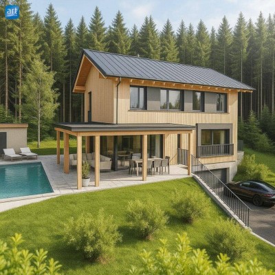 Traumhaftes Massivholz Einfamilienhaus Projekt in Hof - absolute Alleinlage