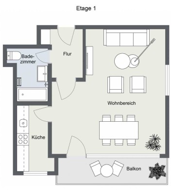 Stilvolle, gepflegte 1-Raum-Erdgeschosswohnung mit Balkon in Lübeck