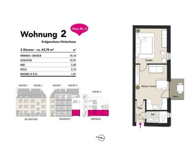 Urbanes Leben & Rhein-Nähe – stilvolle 2-Zimmer-Wohnung in der Wielandstr. 5 + 7! WE 2