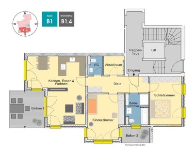 Zentrale Lage und viele Freizeitmöglichkeiten - Obergeschosswohnung mit großem Balkon | B1.4