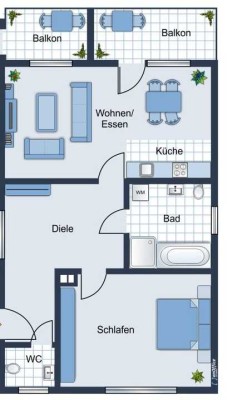 Ansprechende und modernisierte 2-Raum-EG-Wohnung mit geh. Innenausstattung mit Balkon in Hüttenberg