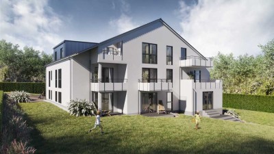 Hell und Modern = Neubau-ETW mit großem Balkon, dachhohem Wohnraum u Aufzug u Tiefgarage