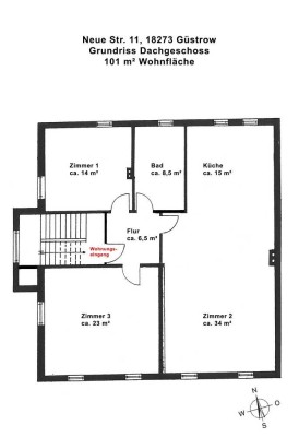 Sanierte, zentrumsnahe 3-Zimmer-Dachgeschosswohnung in Güstrow